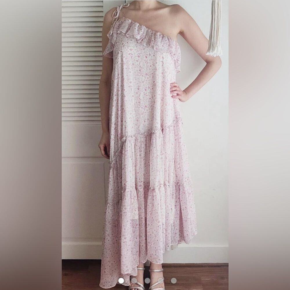 AE STUDIO TIERED LIAC & PINK FLORAL ONE SHOULDER TIE SUMMER SIZE‎ XS